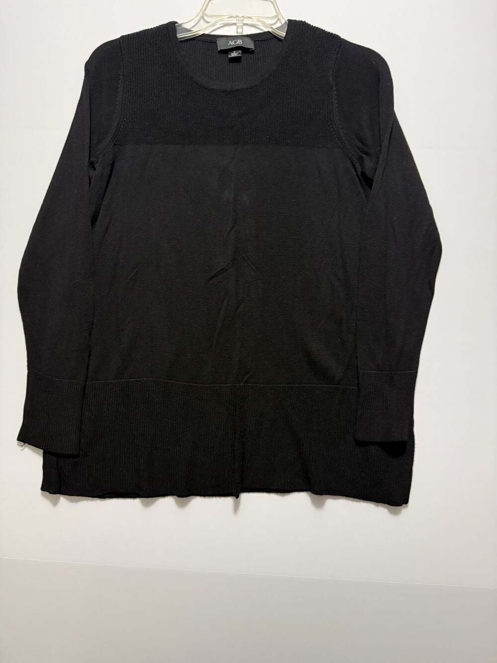 AGB Black 100% Viscose Long Sleeve Crewneck Sweater Top Size S